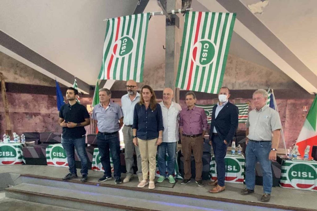 I sette candidati con la segretaria della Cisl, Katiuscia Biliotti