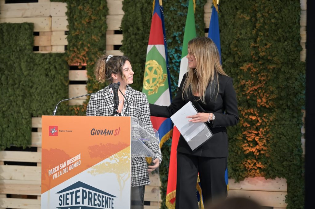 Ambra Sabatini durante l'intervento davanti al presidente della Repubblica Sergio Mattarella