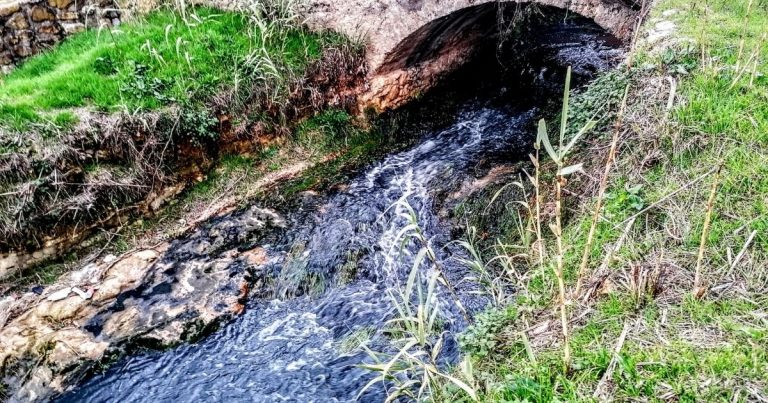 L''acqua nera scorre nella Gora delle Ferriere