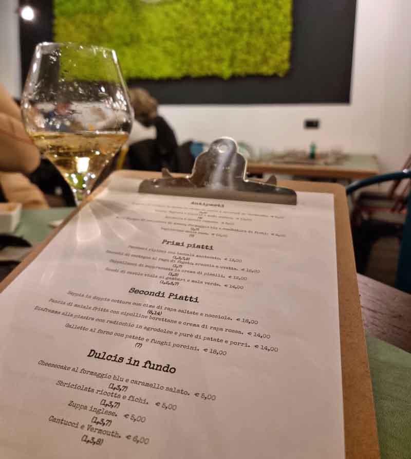 Il menu del Vermuttino Bistrot