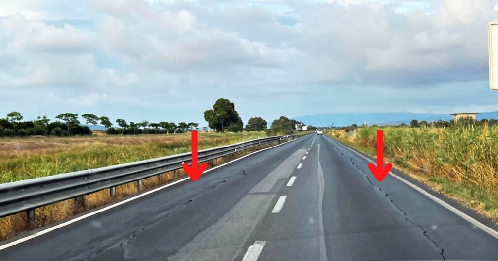 Un tratto delle Collacchie con le due fessure, siamo fra il km 37 e 38