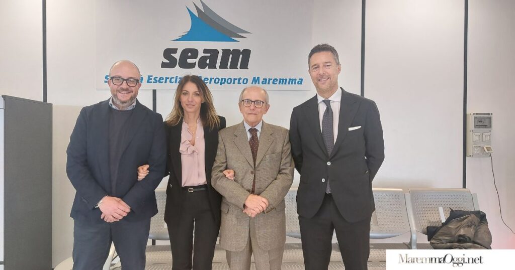 Seam aeroporto di Grosseto: foto con Mauro Rotelli, Simona Petrucci, Renzo Alessandri, Fabrizio Rossi