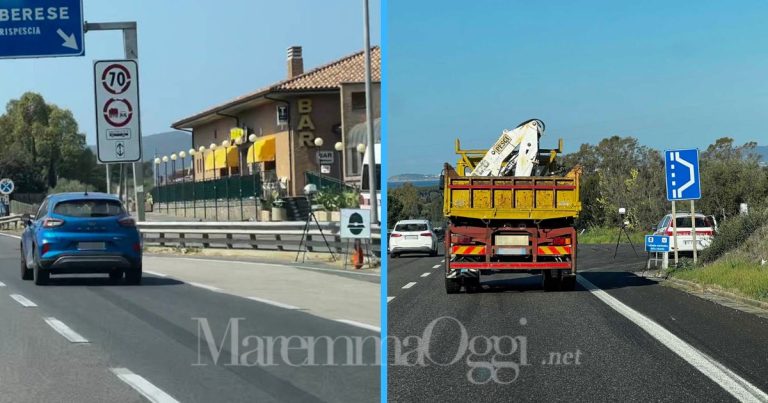 Gli autovelox di Rispescia e Follonica con i cartelli accanto alla macchinetta