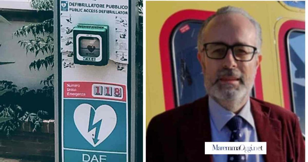 Un defibrillatore e Stefano Barbadori