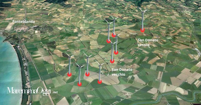 Un'immagine esempio di come sarà il parco eolico a San Donato