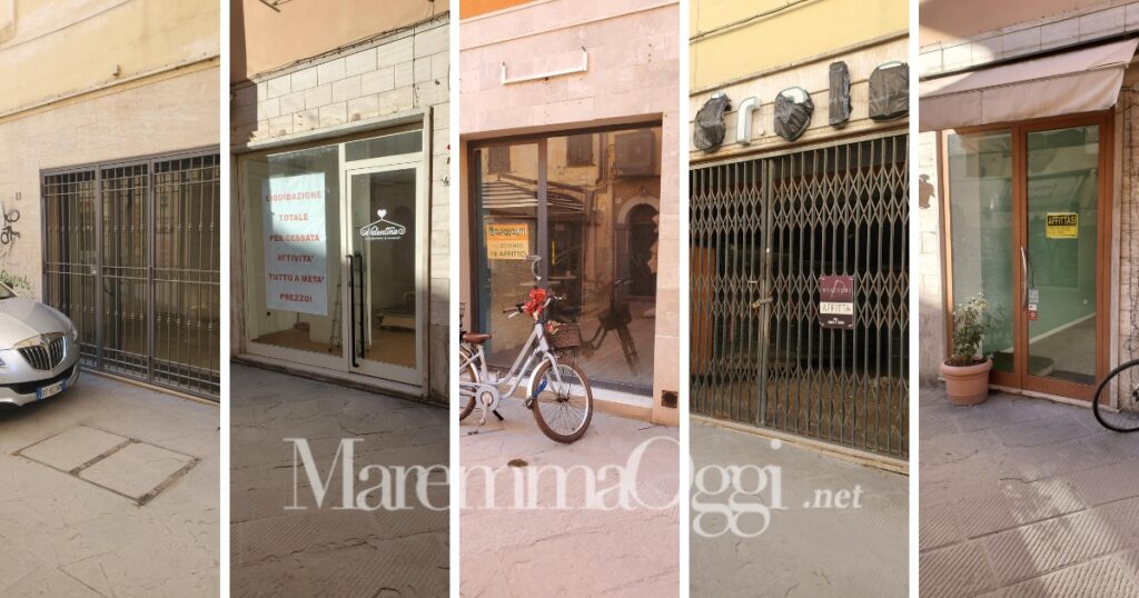 Alcuni dei negozi chiusi in centro storico in via San Martino