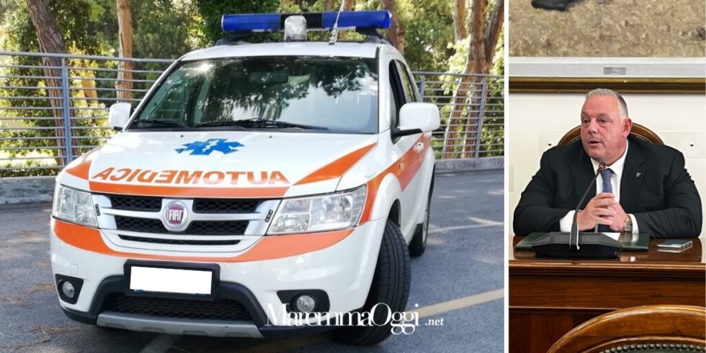 Un'automedica dell'Asl Sud Est e il sindaco Antonfrancesco Vivarelli Colonna