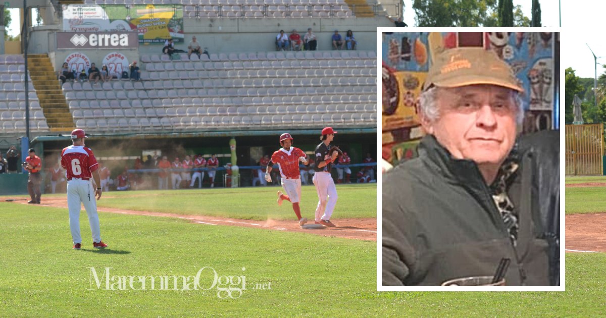 Moreno Rusci e una partita di baseball del Bbc Grosseto