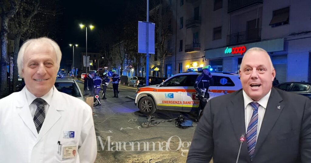 Un'automedica su un incidente in città, il dottor Mauro Breggia e il sindaco Antonfrancesco Vivarelli Colonna