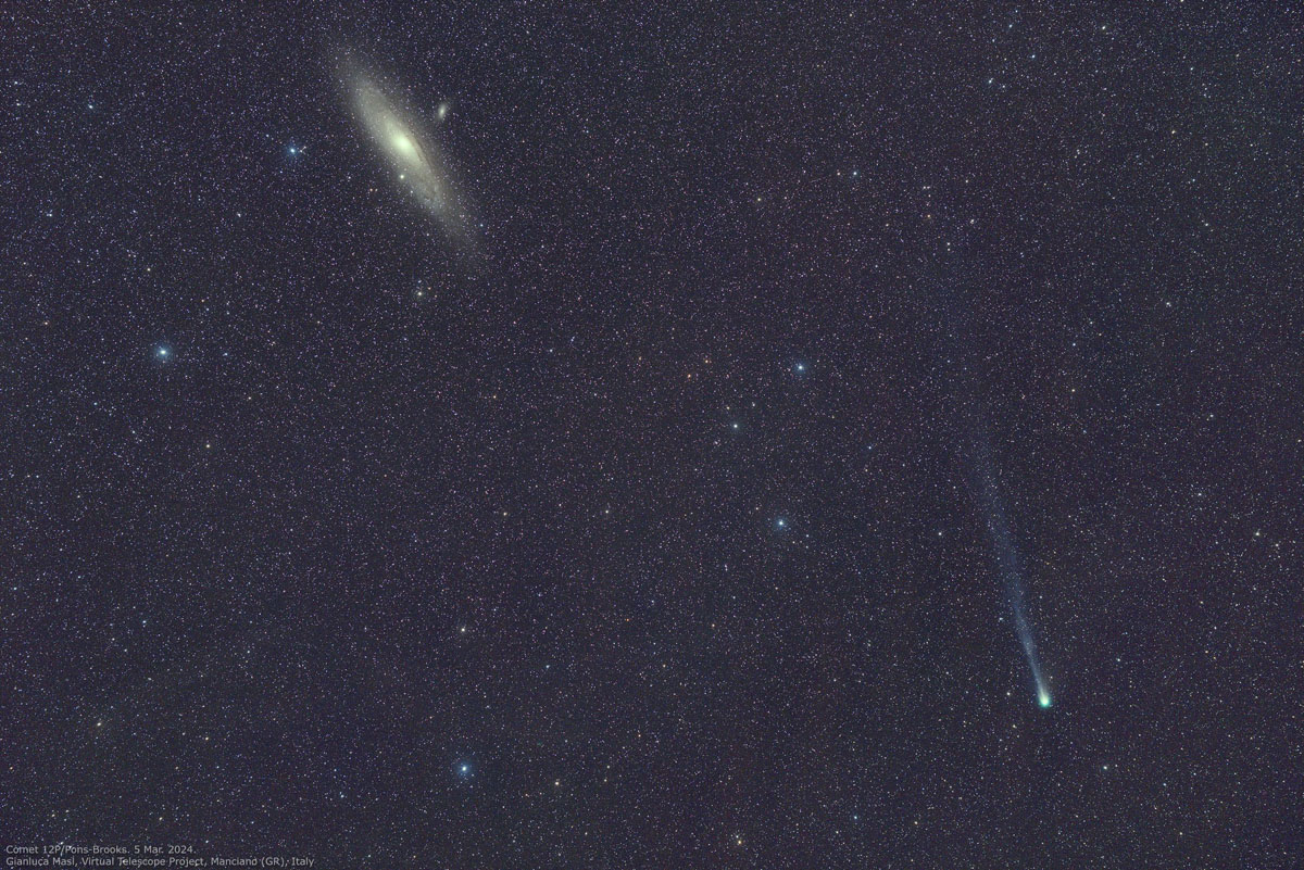 La cometa 12P e la grande galassia di Andromeda fotografate da Manciano