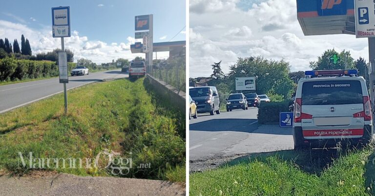 L'autovelox della Polizia provinciale sulla Scansanese dentro al distributore