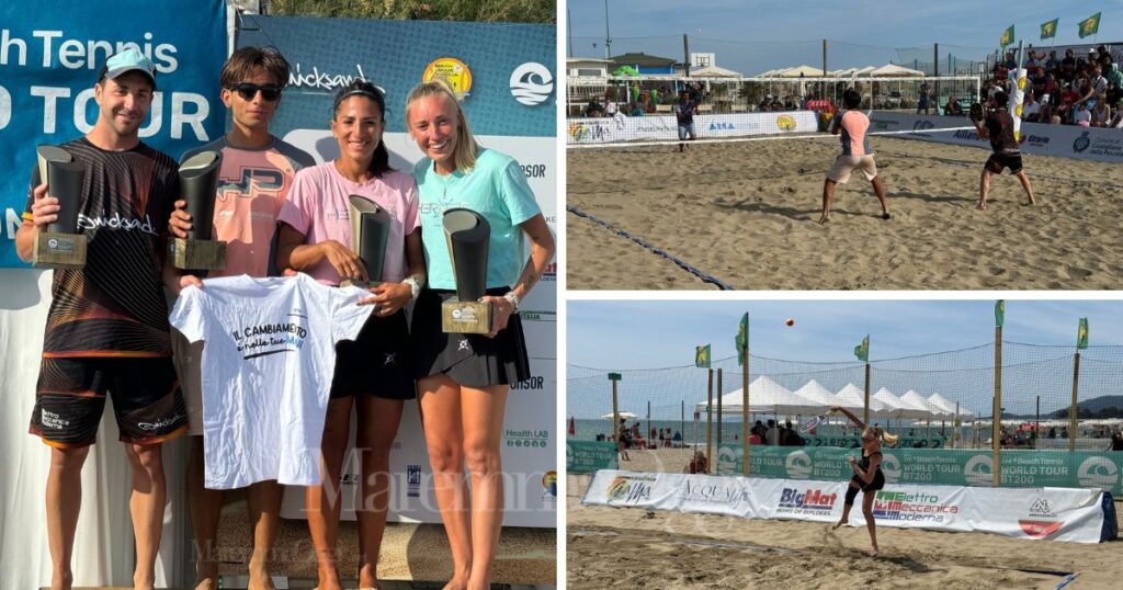 Beach tennis, BT200 a Castiglione: i quattro vincitori Serantoni, Ammendola, Gasparri e Valentini e due momenti delle finali