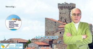 Arcidosso al voto: il logo della lista Comune Unico Arcidosso Castel del Piano e Marcello Bianchini
