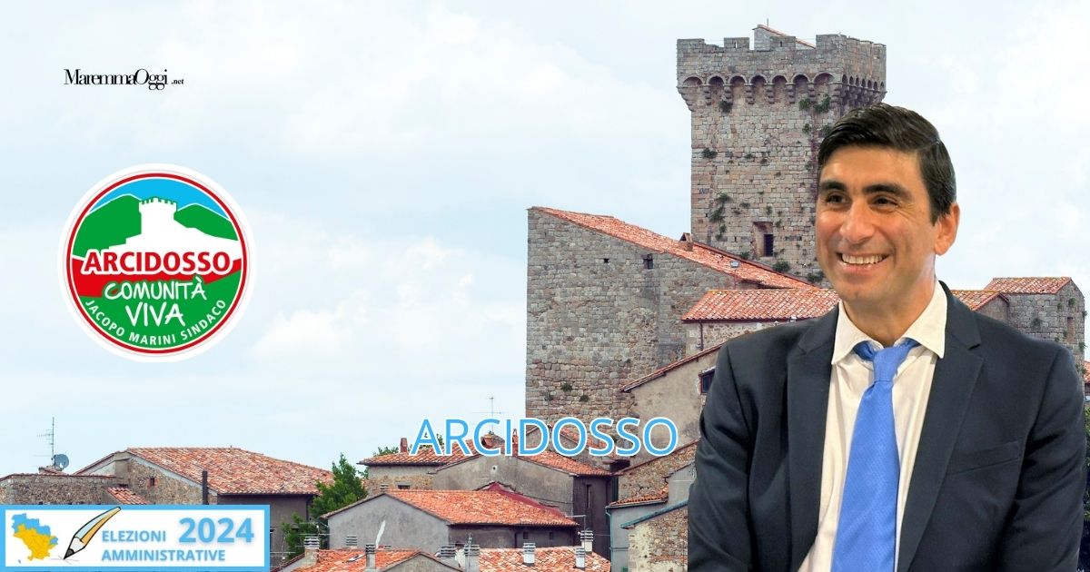 Elezioni ad Arcidosso, il logo della lista Arcidosso comunità viva e Jacopo Marini