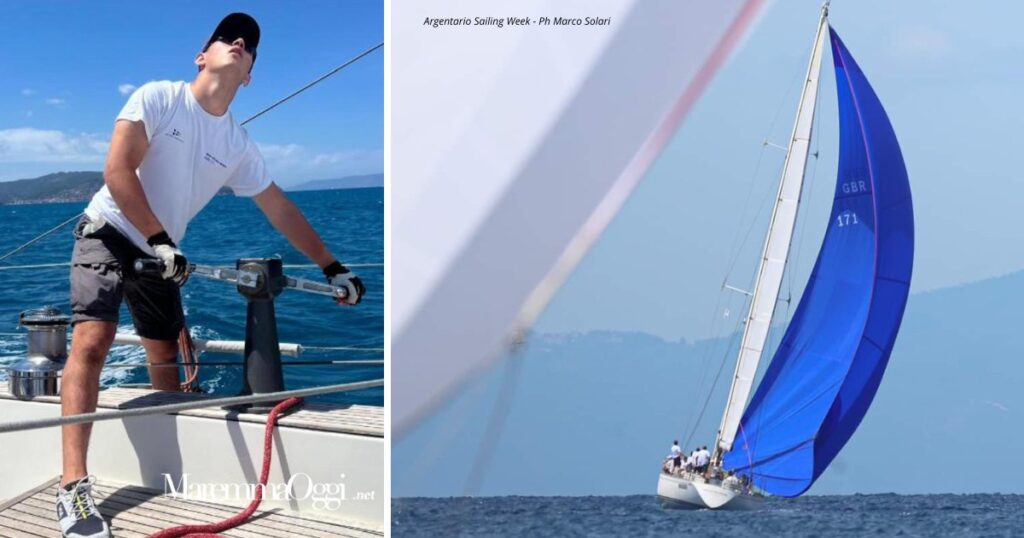 Diego Schiano al grinder su Matchless e lo Swan in navigazione (foto Marco Solari per Argentario Sailing Week)