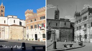 Piazza Dante, palazzo della Provincia com'è oggi e in una foto storica dell'archivio Foto Gori