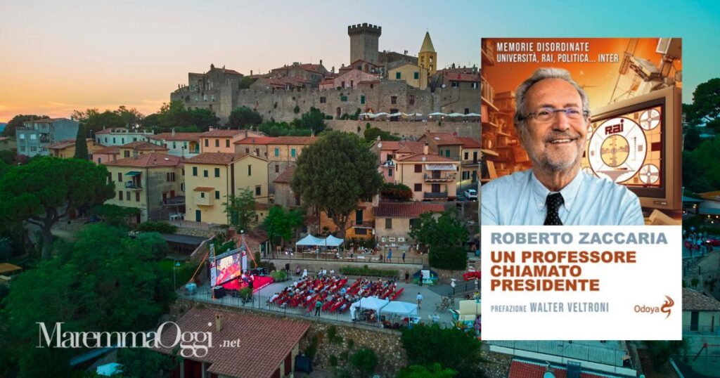 Una splendida veduta di Capalbio, la piazza di Capalbio Libri e il libro di Roberto Zaccaria