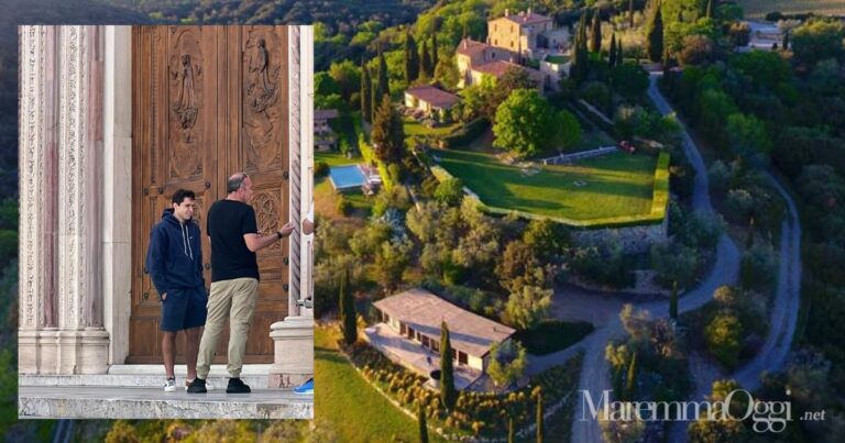 Federico Chiesa davanti al Duomo di Grosseto e il castello di Vicarello, nel cuore del Montecucco, a Poggi del Sasso