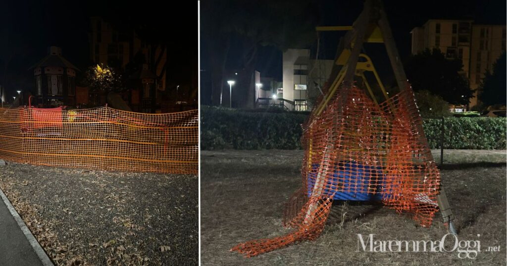 Il cantiere nel parco in via Papa Giovanni XXIII