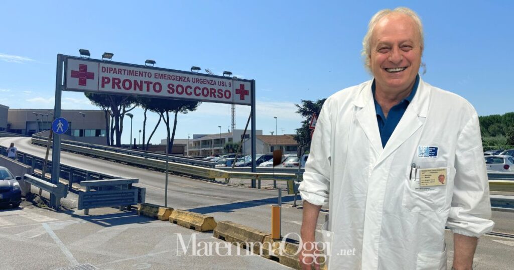 L'ingresso del pronto soccorso dell'ospedale Misericordia di Grosseto e il dotto Mauro Breggia