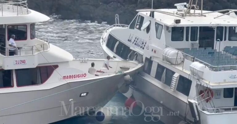 La collisione fra la barca della minicrociera e il traghetto Maregiglio a Cala Maestra a Giannutri