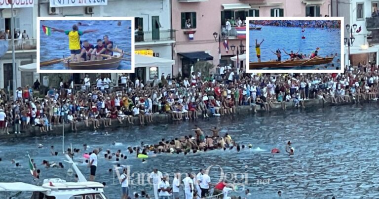 Palio dell'Argentario: l'arrivo del guzzo del rione Fortezza e la festa in mare