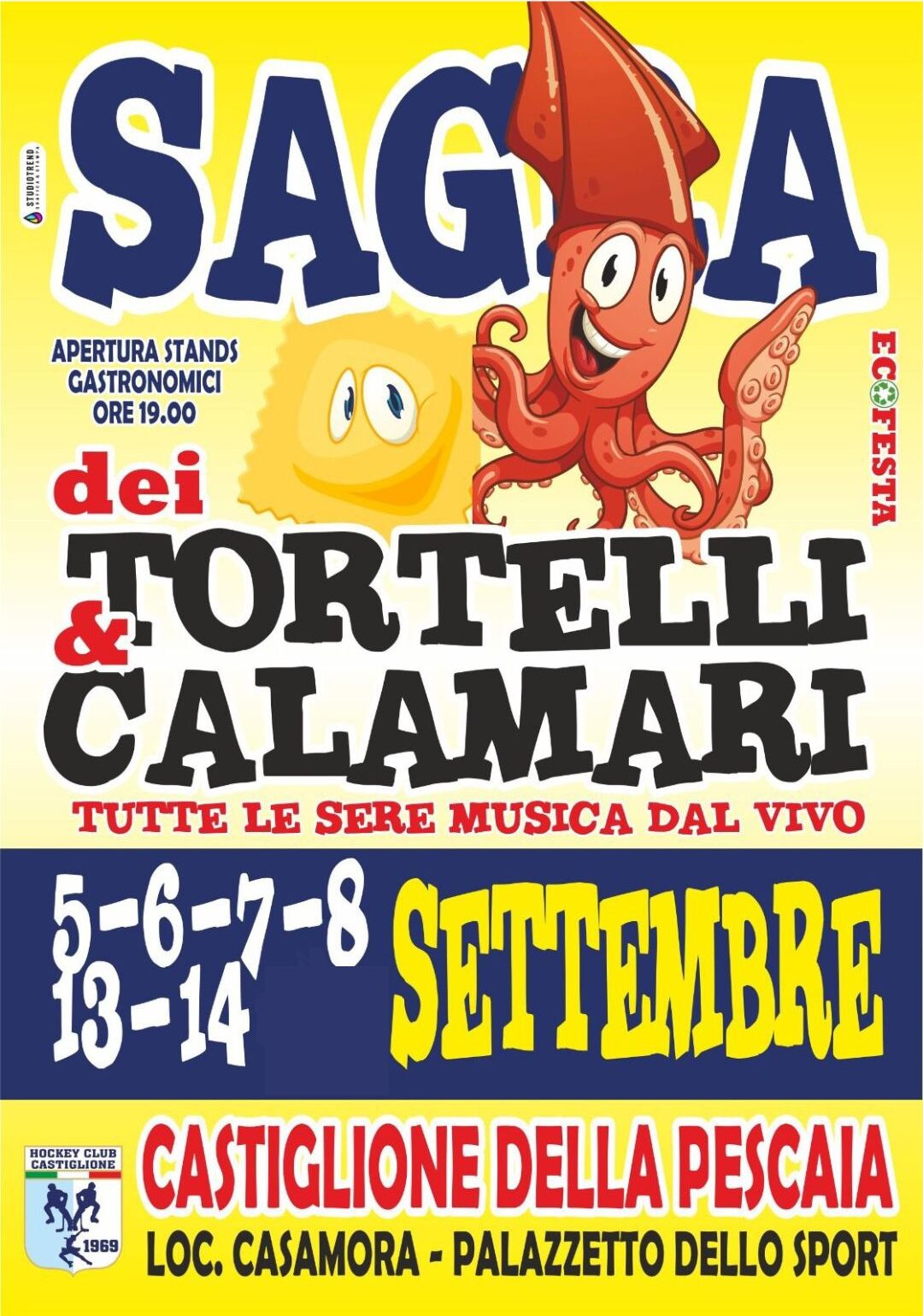 La locandina della sagra dei tortelli e dei calamari