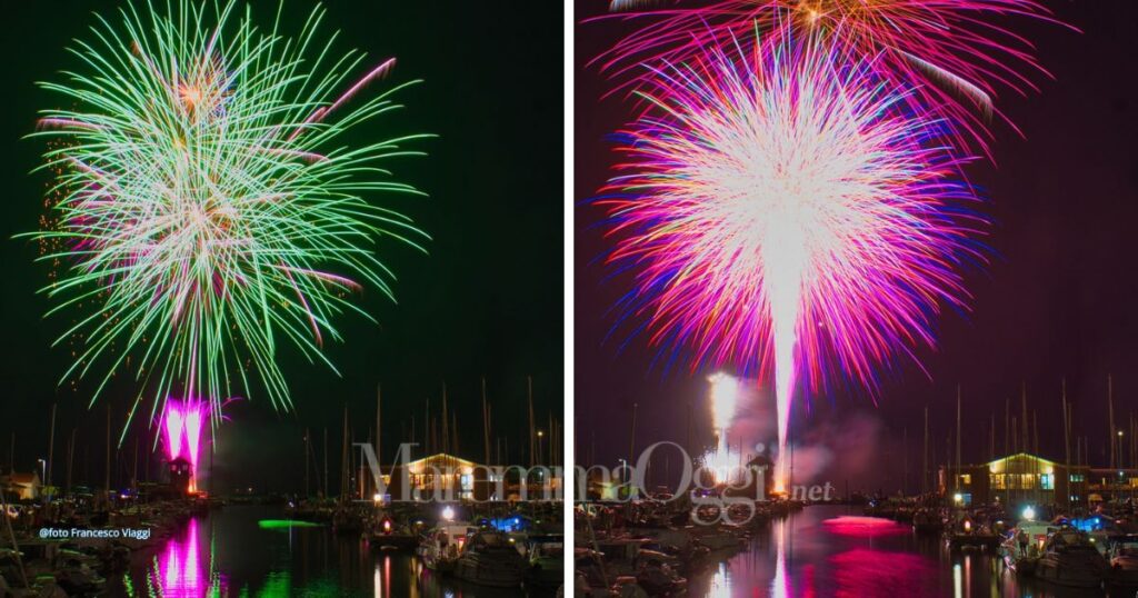 Due delle splendide foto dei fuochi a Marina di Francesco Viaggi