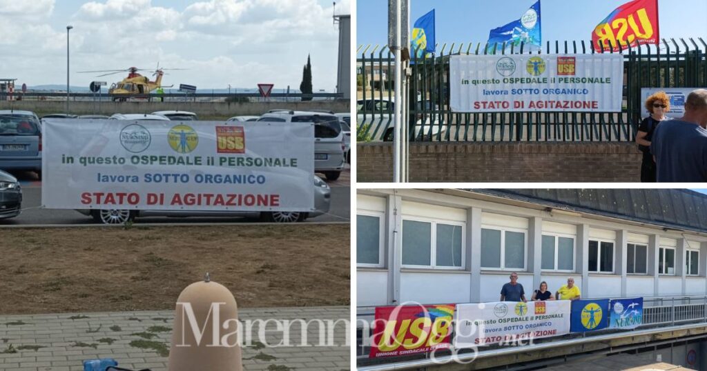 Tre momenti del blitz dei sindacati negli ospedali della Maremma