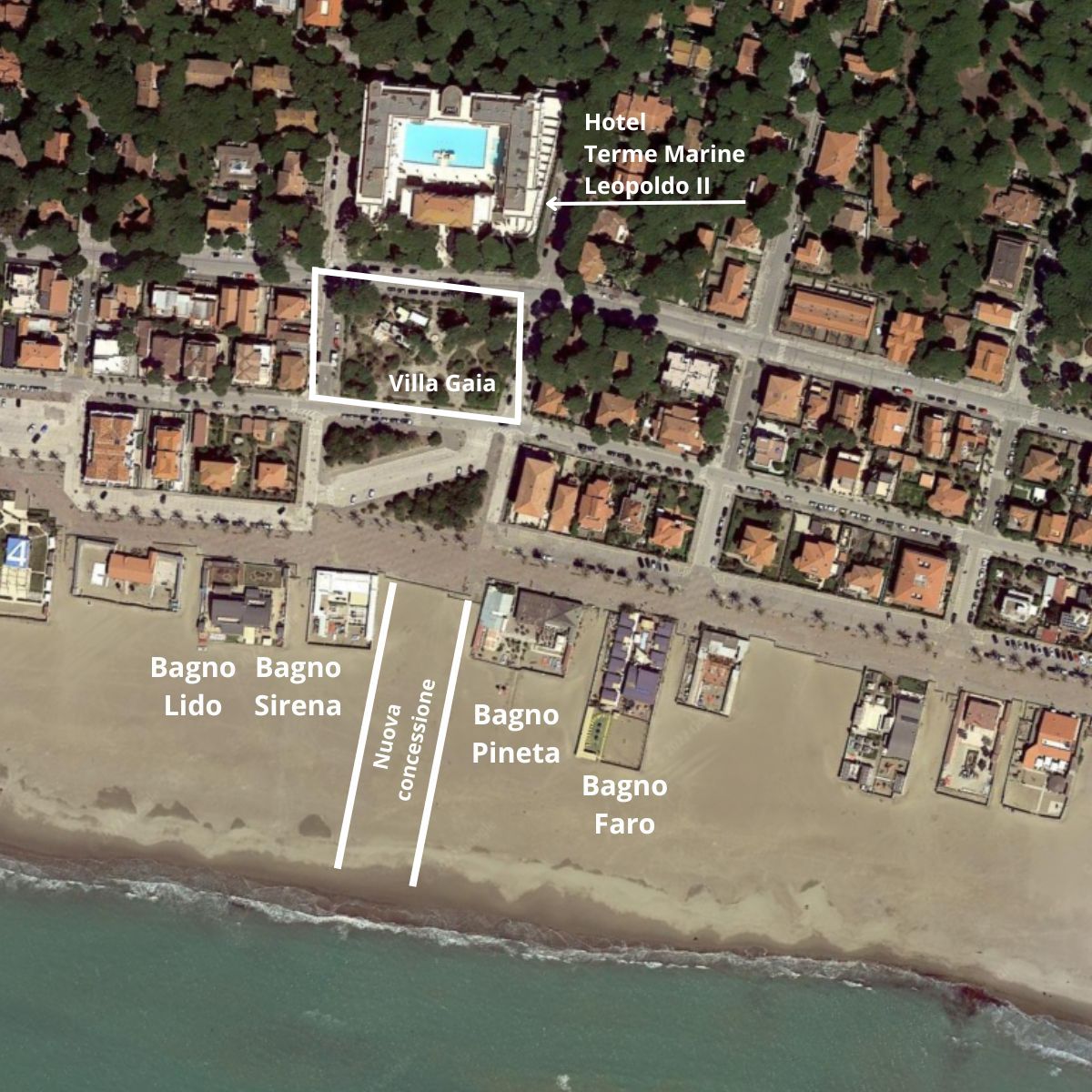 La mappa della zona, dall'albergo alla spiaggia