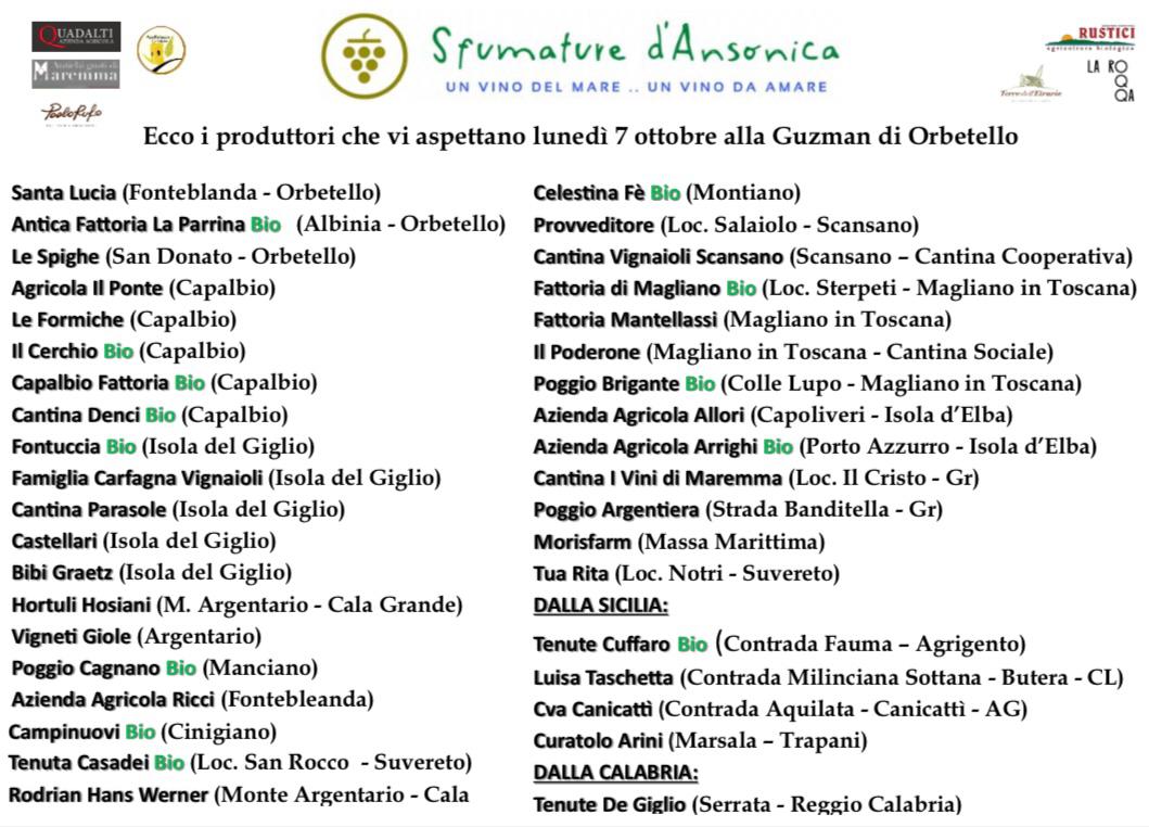 Le aziende presenti a "Sfumature d'ansonica"