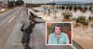 Un'immagine dell'alluvione di Albinia del 2012 e, nel riquadro, Fabrizio Bovicelli