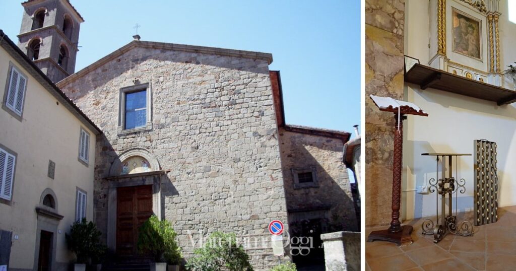 La chiesa di San Leonardo e la zona dove c'era la cassetta delle offerte che è stata rubata