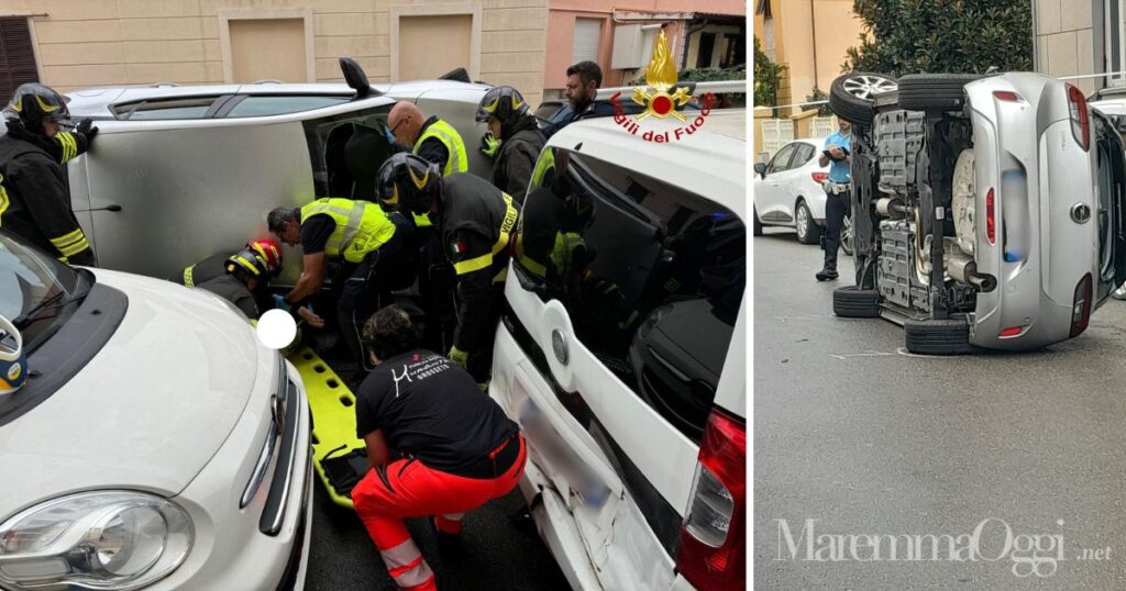 L'estrazione della donna e l'auto ribaltata