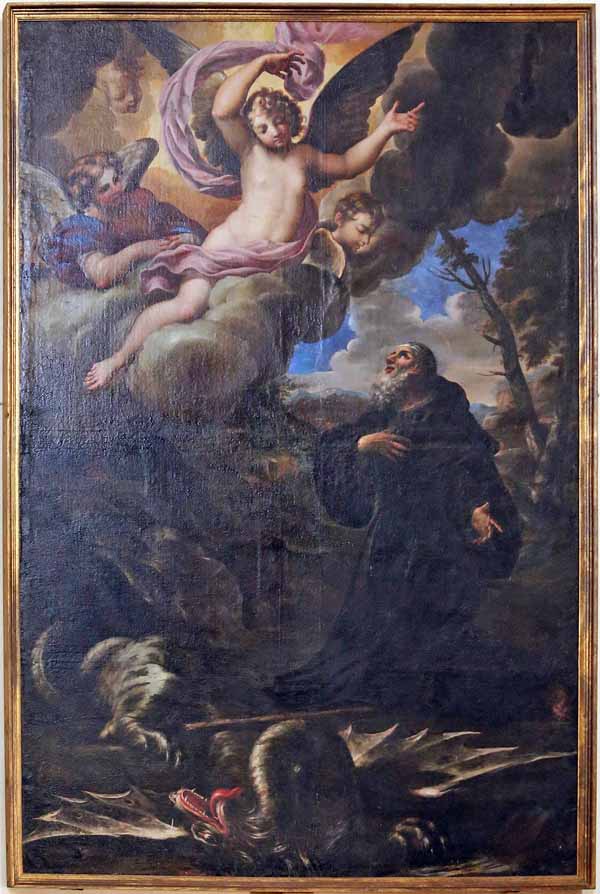 San Guglielmo ringrazia Dio per averlo aiutato a uccidere il drago (Antonio Nasini, chiesa di Sant'Agostino, Massa Marittima)