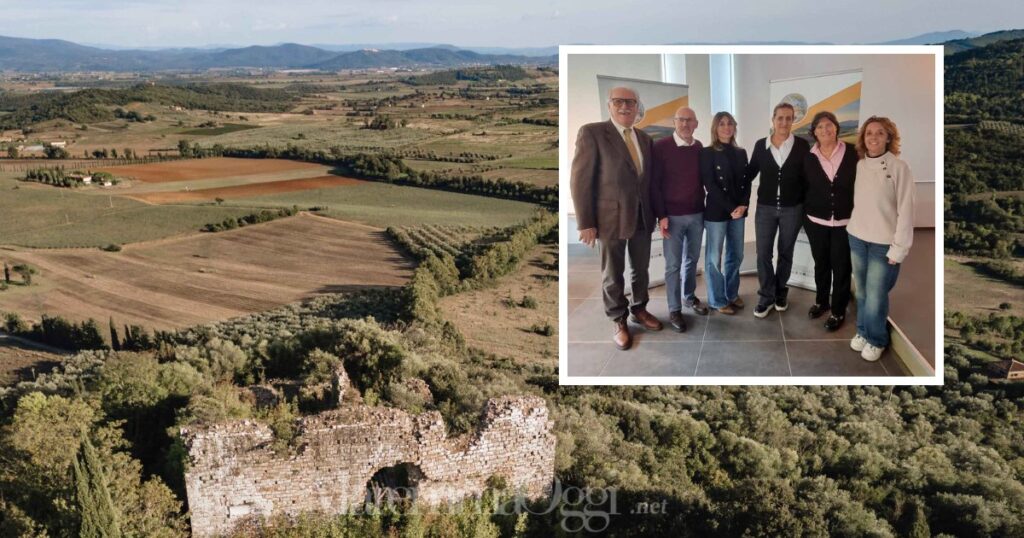 La zona delle Colline della Pia con il Castello di Pietra, in alto Baiguini, Giuntini, Menghini, Ulivieri, Saccardi e Marconi