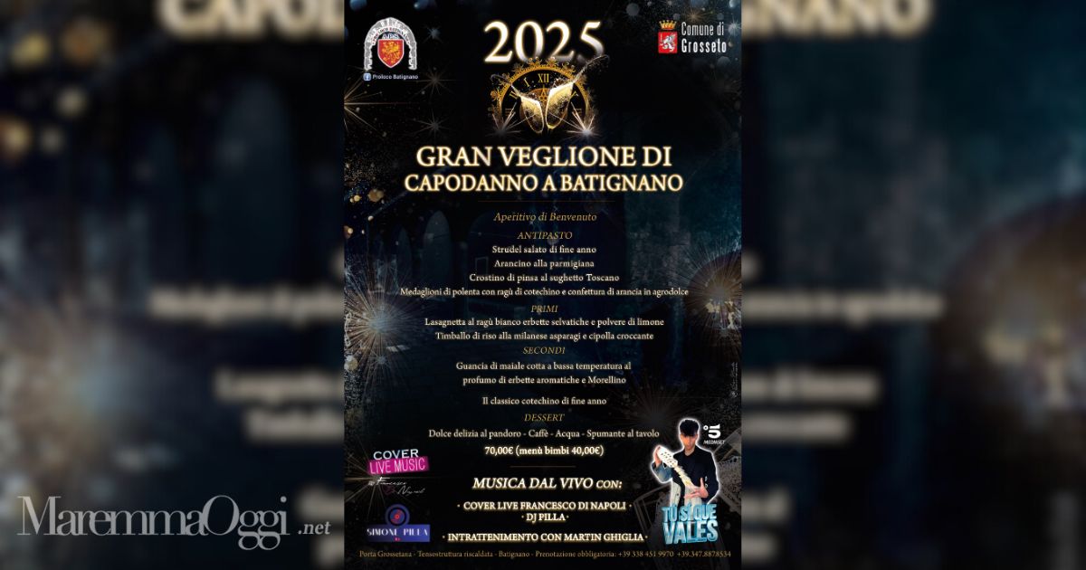 La locandina della cena di Capodanno a Batignano