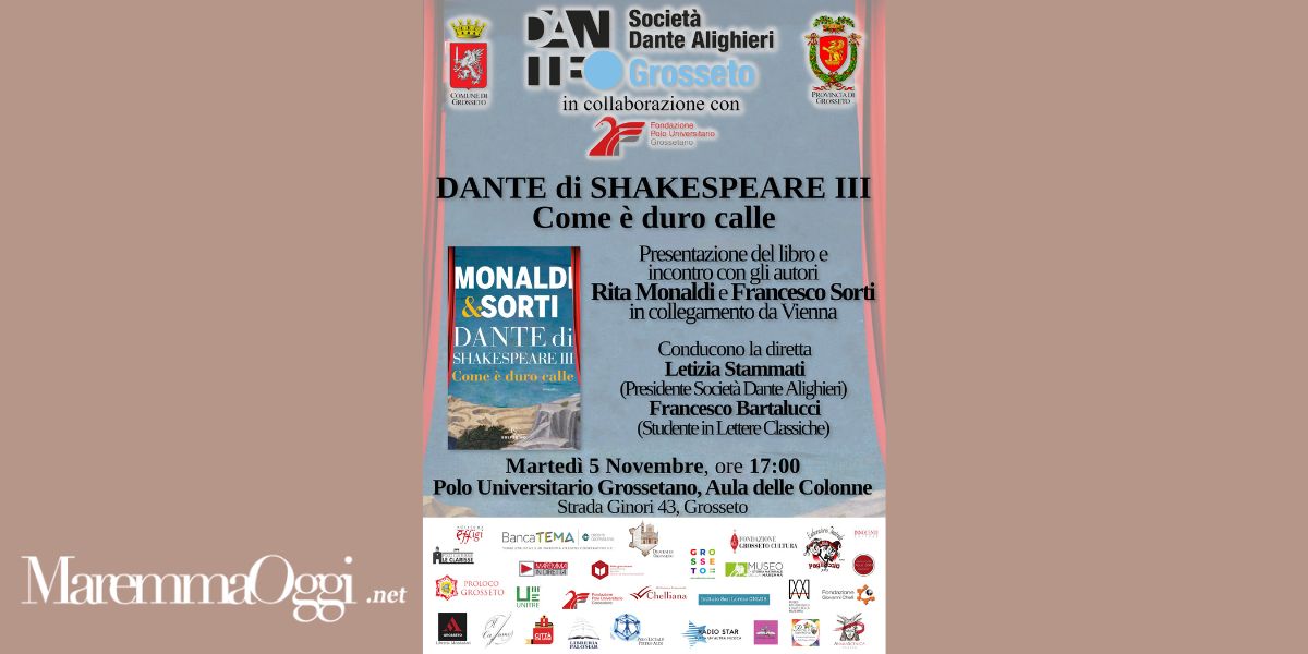 La locandina della presentazione del libro "Dante di Shakespeare, III. Come è duro calle"