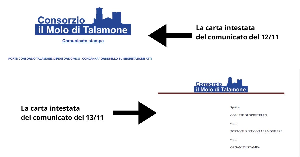 Le due carte intestate dei comunicati, quella del 12 a sinistra, quella del 13 a destra