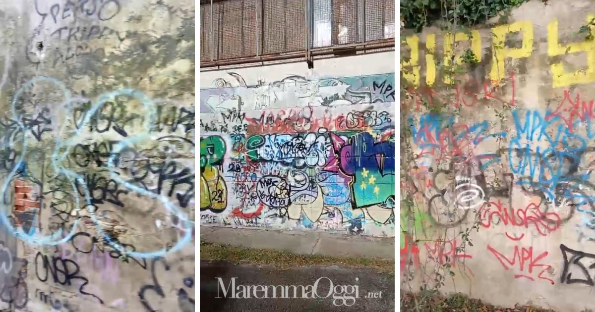 Alcuni dei murales sfregiati all'ex Ilva