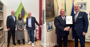 A sinistra il sottosegretario La Pietra con Simona Petrucci e il presidente di Olma, Filippi, a destra con il sindaco Vivarelli Colonna, presidente del Biodistretto della Maremma