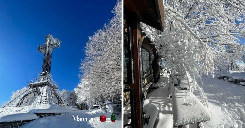 La copiosa nevicata sulla vetta del monte Amiata