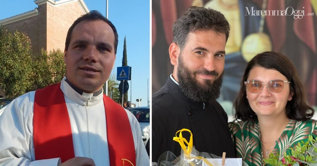 Da sinistra: padre Marius Balint, padre Marian Vilcu e la moglie di Marian