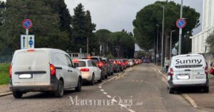 Il traffico bloccato all'interno della Cittadella dello studente