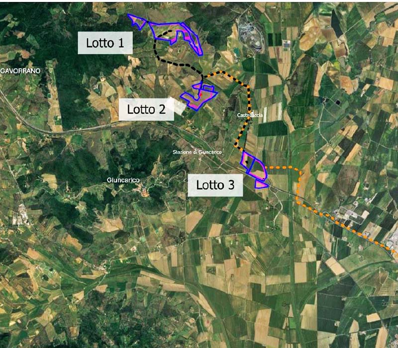 I tre lotti dell'impianto agrivoltaico