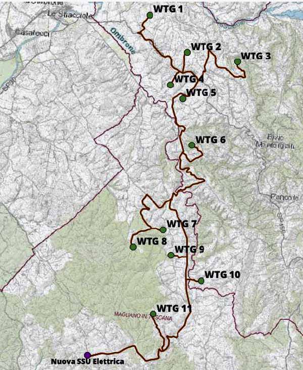 L'ubicazione dei generatori e del cavidotto