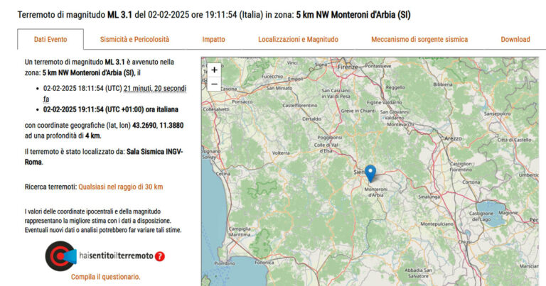 La registrazione del terremoto a Monteroni da parte dell'Ingv