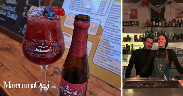 Alessandra e Daniele, i ue titolari del Seven O' Clock, con uno dei loro cocktail a base di birra
