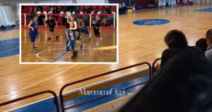 Il palazzetto di San Vincenzo e una partita di minibasket, categoria Scoiattoli