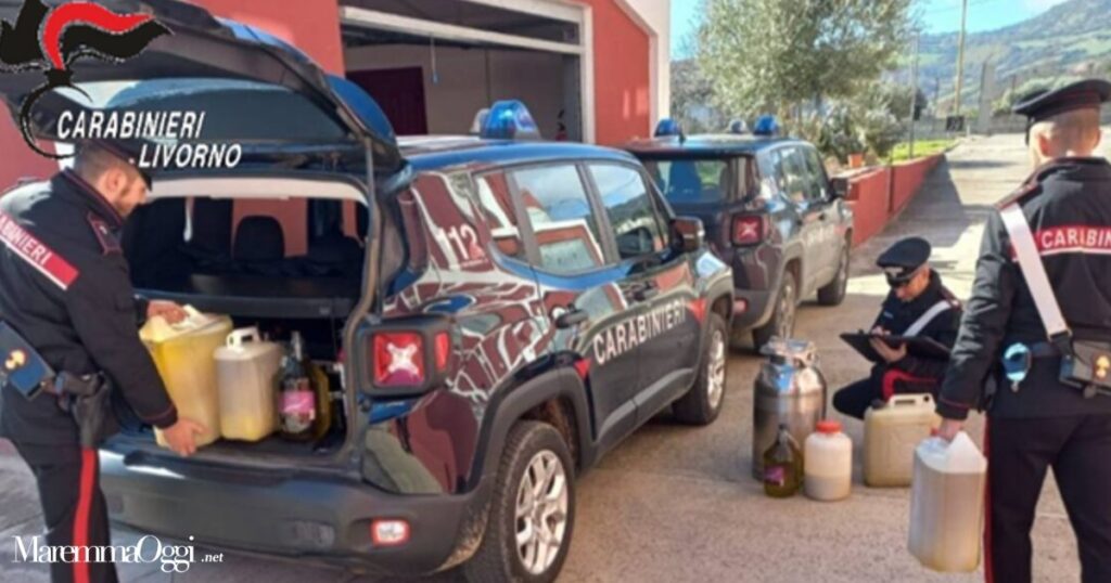 I carabinieri di Piombino con le taniche di olio rubate e recuperate